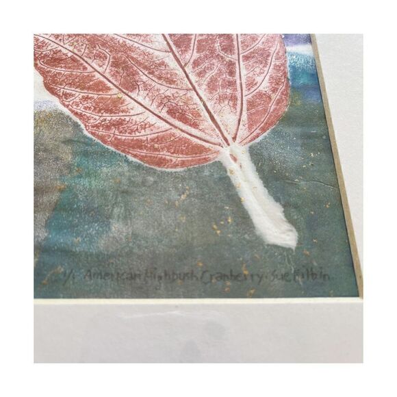 Maple Leaf Art Print Monotype Block Oil Ink Fall Autum Sz 5 x 7 Burgundy Green - Picture 7 of 7